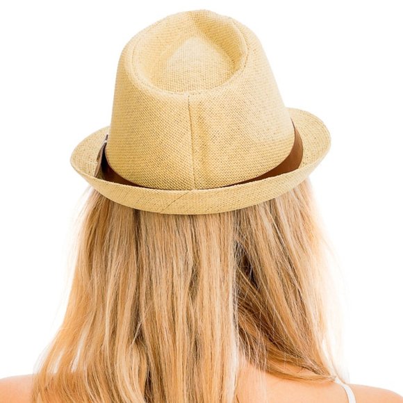 LAST 1! Straw Trilby Fedora Hat with Belt Design - Picture 2 of 5